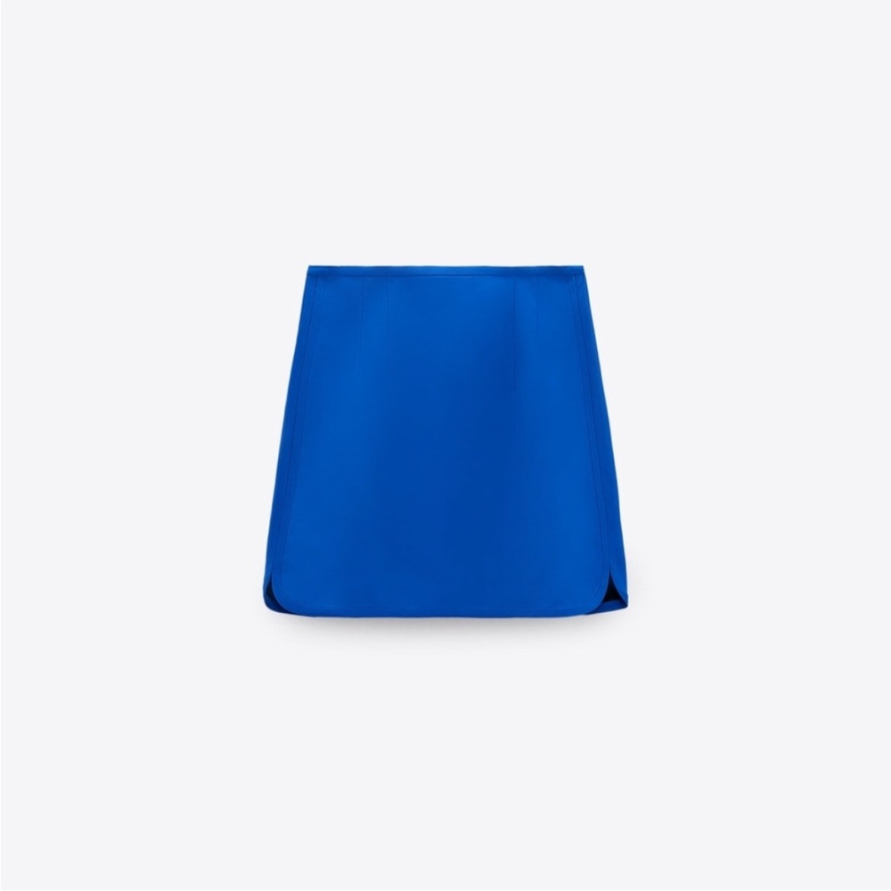 New ZARA SHORT SATIN EFFECT BLUE MINI SKIRT SIZE S 2143/248/420 - Picture 6 of 16